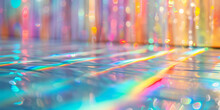 Vibrant Light Refractions Creating A Rainbow Effect On A Glossy Surface With A Bokeh Background