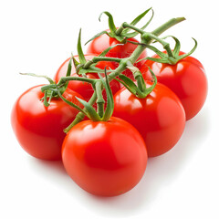 Branch of five fresh red tomatoes, isolated on white background 