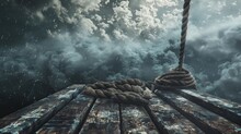 A Dock With Ropes On It And A Cloudy Sky
