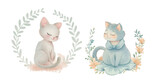 Fototapeta Pokój dzieciecy - cute cat soft watercolour vector illustration