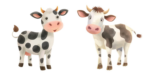 cute cow watercolor vector illustration