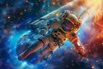  Astronaut in outer space. Science fiction.