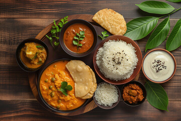 Wall Mural - Indian meals for lunch rice with vegetables and curry