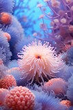 Fototapeta Do akwarium - A sea anemone in the middle of a coral reef. Generative AI.