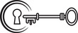 Illustration of a key heading to a door in silhouette on a white background
