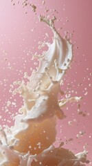 Canvas Print - Milk splash on pink background. Generative AI.