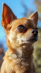 Wall Mural - A chihuahua dog is looking up at the sky. Generative AI.