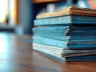 Wall Mural - A stack of old books sitting on top of a wooden table. Generative AI.