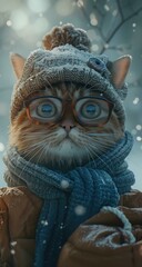 Canvas Print - A cat wearing glasses and a winter hat. Generative AI.