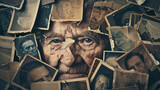 Fototapeta Big Ben - Collage of aged photos creating a face, ideal for projects on memory, history, or psychological themes.