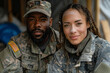 A military veteran in uniform and their spouse renovating