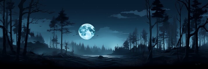 Wall Mural - Dark Mysterious Forest Landscape Background image HQ Print 15232x5120 pixels. Neo Game Art V5 6