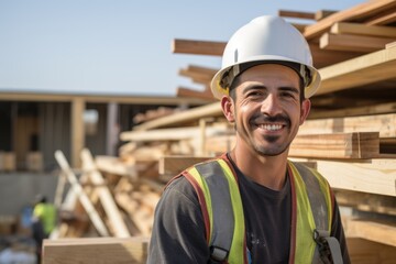 Wall Mural - Portrait of a hispanic male construction worker on site