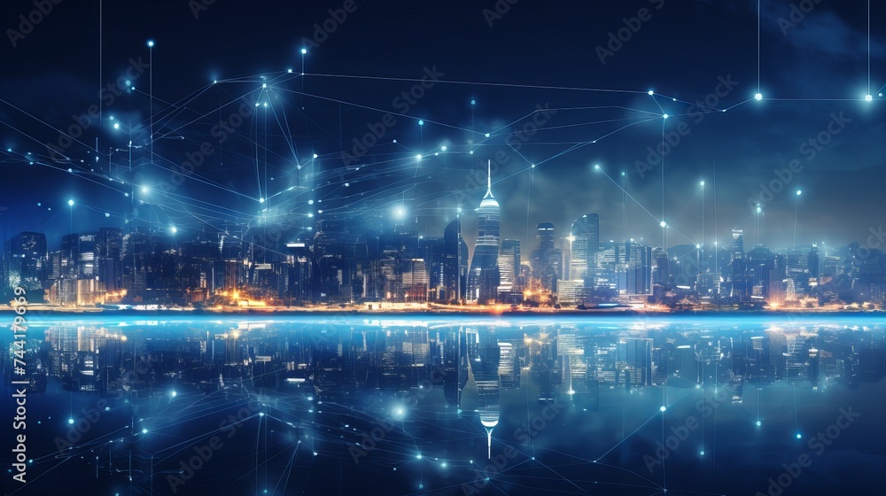 Smart city and big data connection technology concept with digital blue ...