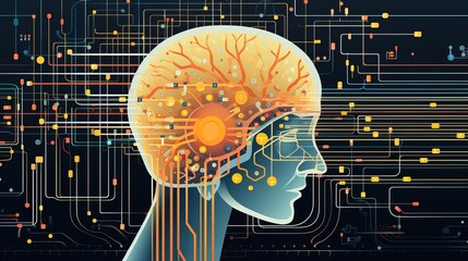 Wall Mural - Wired brain illustration - next step to artificial intelligence