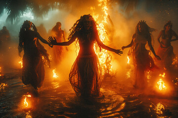 Wall Mural - A community dancing around a bonfire during a cultural festival, celebrating their heritage and the stories that unite them.