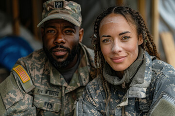 Canvas Print - A military veteran in uniform and their spouse renovating