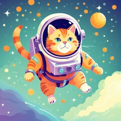Wall Mural - Adventurous Tabby Cat Astronaut in Outer Space
