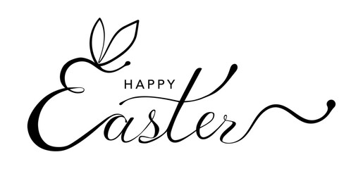 Happy Easter hand drawn lettering. Modern black vector brush calligraphy banner with swashes. Text design for holiday greeting card, banner and invitation. 