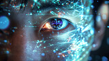 Asian man eyes going through retina scan for biometric cyber security concept
