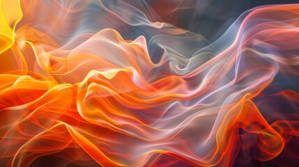 Fototapete - Vibrant strokes of orange burst forth from an abstract fabric canvas, evoking a colorful fractal world through the masterful use of painting techniques