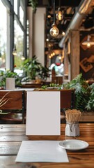 Canvas Print - blank menu mockup on a restaurant table