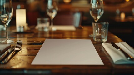 Canvas Print - blank menu mockup on a restaurant table
