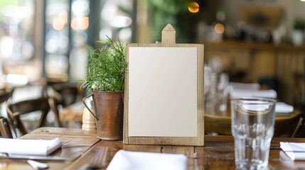 Canvas Print - blank menu mockup on a restaurant table