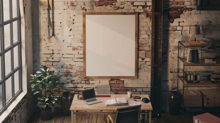 Canvas Print - blank poster mockup on an office wall