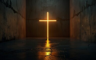 Wall Mural - light from a cross in the dark Generative AI