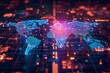 A map of the world is depicted, with blue and pink colors dominating the image, Futuristic holographic projection of a world map, AI Generated