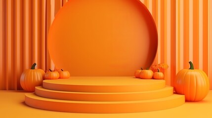 Orange podium and minimal abstract background for Halloween, 3d rendering geometric shape, Stage for awards on website in modern