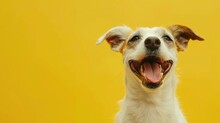 Funny Smiley Dog Face Of Jack Russell Terrier Isolated On Light Colored Background