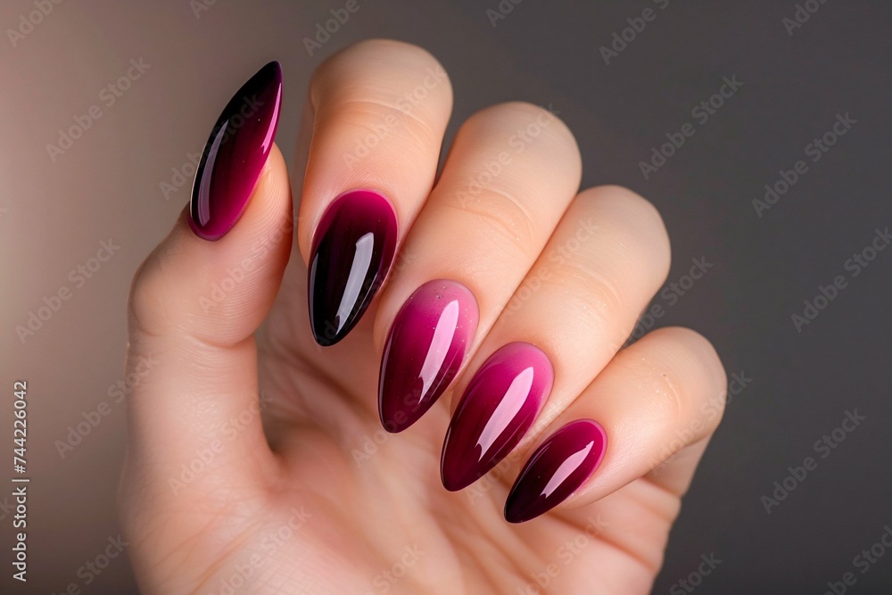 Vector Maroon Gradients Elegant Ombre Manicure on Female Hand. Generative ai Stock Illustration ...
