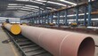Finished pipe transportation by overhead crane in pipe factory