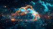 © Enrique - abstract digital cloud background, dark blue and orange ambiance, cloud computing