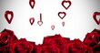 Image of gold hearts over roses on white background