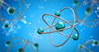 Image of micro of atom models and molecules over blue background