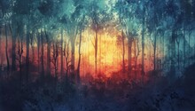 A Picture Of Trees In A Forest That Looks Like Something Painted Over Generative AI