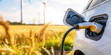 Fototapeta Uliczki - Electric Vehicle Charging at a Wind Farm: Sustainable Energy and Clean Transportation
