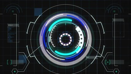 Canvas Print - Animation of circular scanner processing data on interface screen with black background