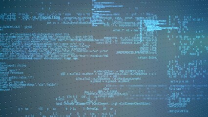 Animation of digital data processing over dark background