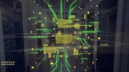 Canvas Print - Animation of circuit board and digital data processing over computer servers