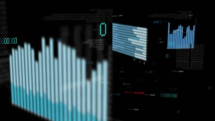 Wall Mural - Animation of financial data processing on black background