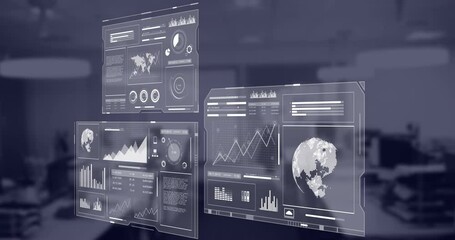 Poster - Animation of financial data processing over empty office