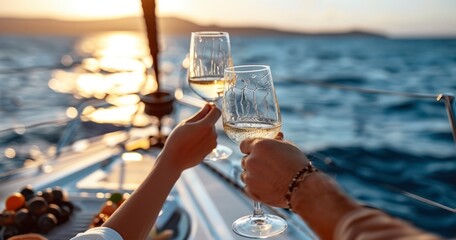 Wall Mural - A Couple’s Toast Amid the Ocean's Embrace on a Deluxe Yacht