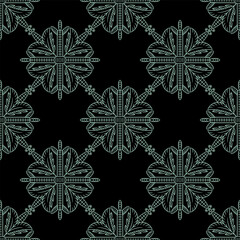 Wall Mural - Seamless geometrical pattern with square floral mandalas. Square green mandalas on black background.