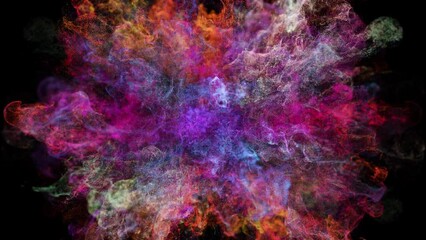 Colorful powder exploding on black background in super slow motion.