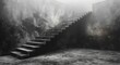 A foggy winter morning brings a monochrome landscape indoors as a set of stairs leads to a serene outdoor nature scene