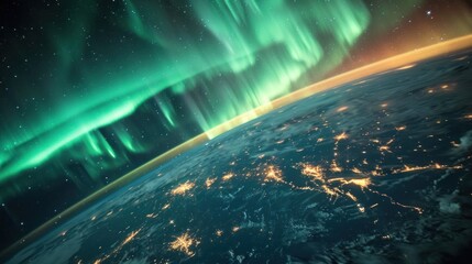 beautiful northern lights viewed from space.